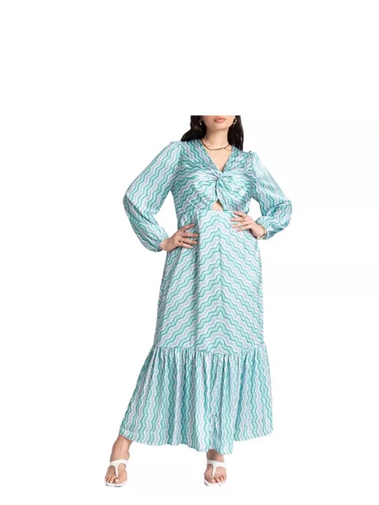 Eloquii Dresses & Skirts - Eloquii Seafoam Wave-Print Tie-Front Maxi Dress